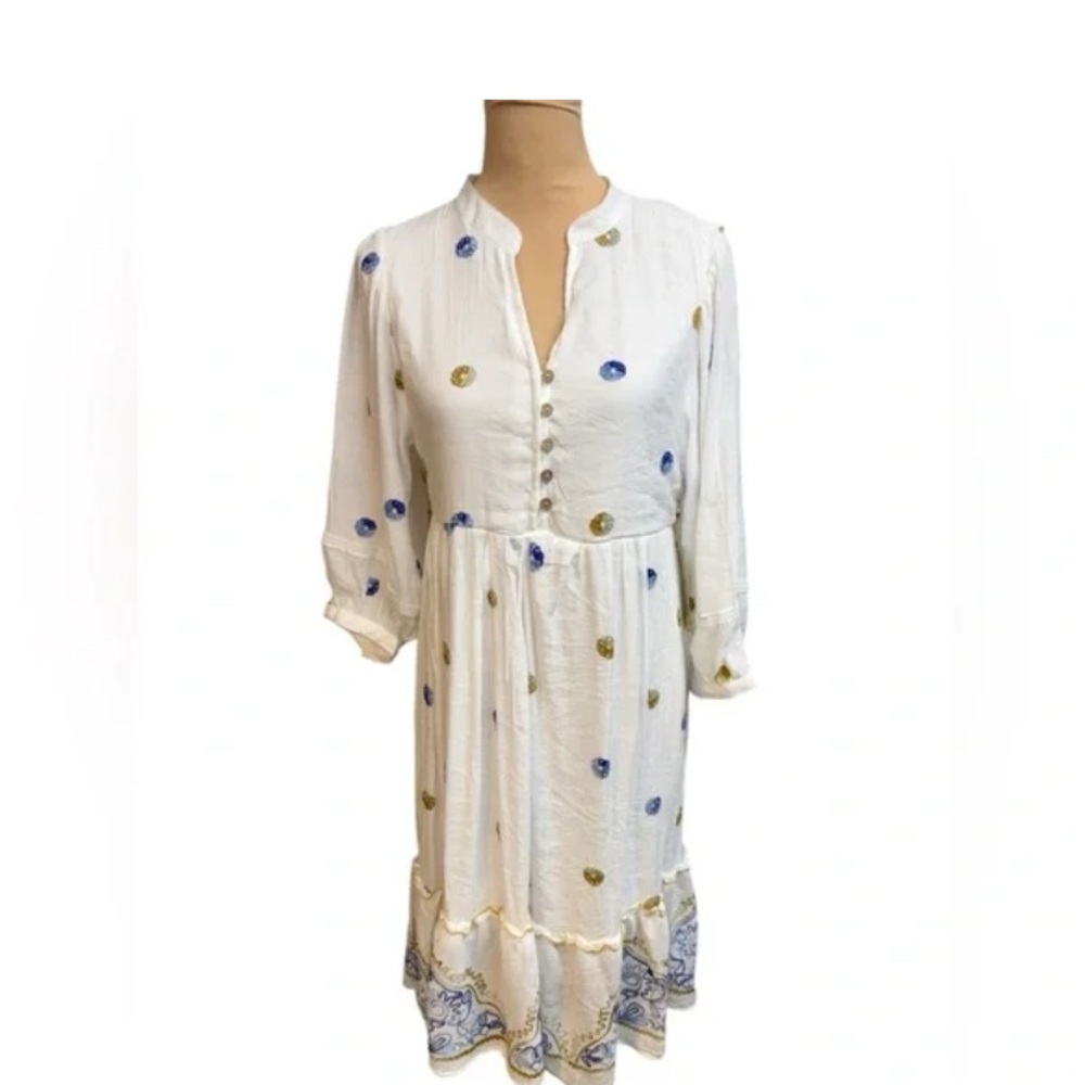 Figueroa & Flower Women's Elbow Sleeve Embroidered Midi Dress White Boho, Chic L - Picture 4 of 14